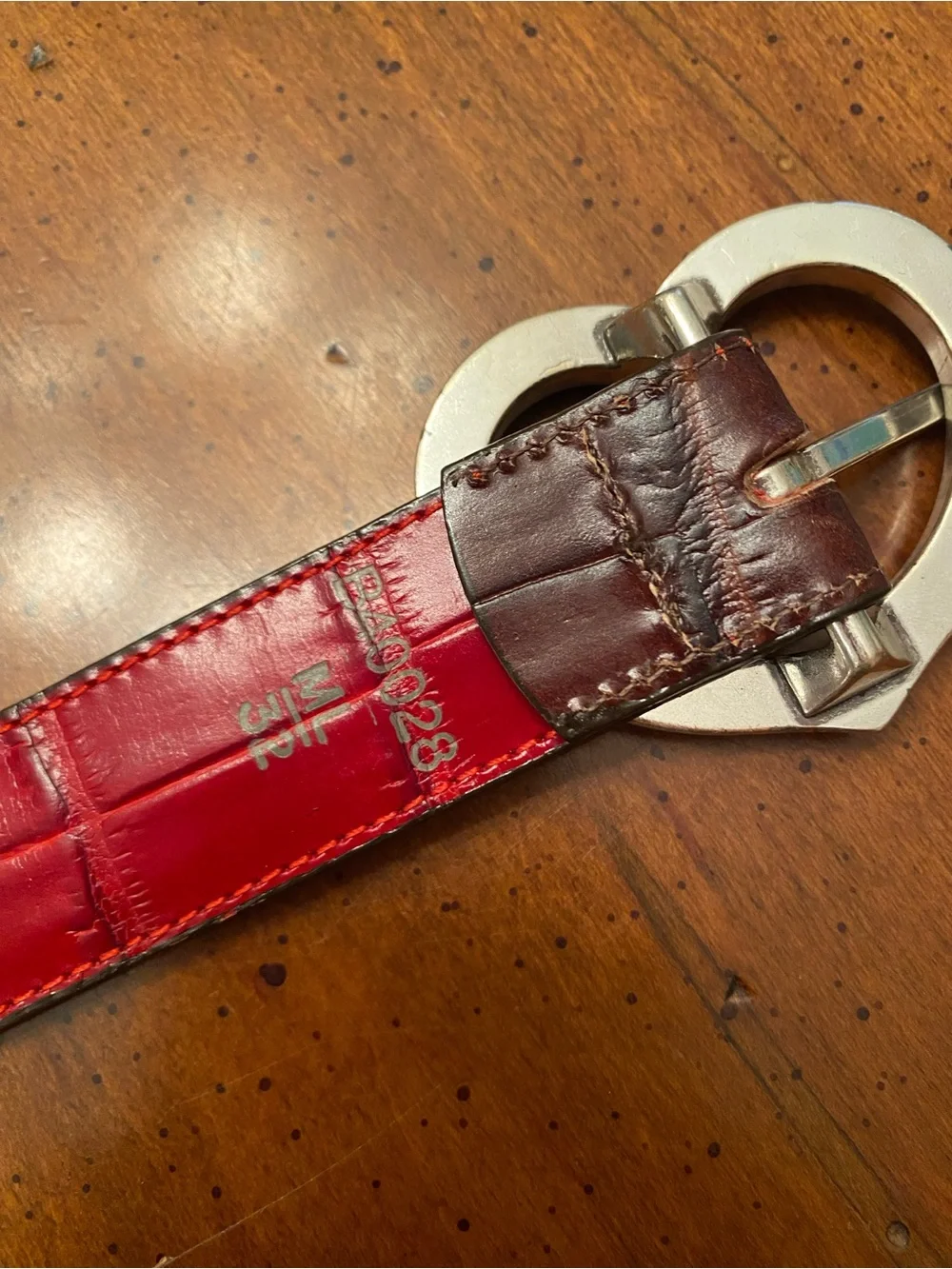 Brighton Heart Buckle Leather Reversible Crock Embossed Belt. Brown and Red M/L